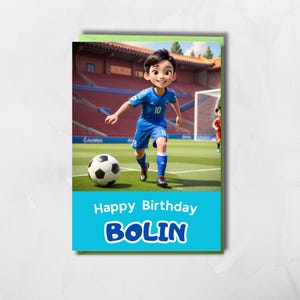 Personalised Soccer Birthday card for children custom name and character