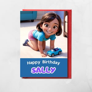 Personalised Car Birthday card for children custom name and character