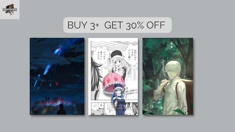 May include: Three different anime-style illustrations. The first image is a night scene with a city skyline and a person standing in the foreground. The second image is a black and white manga panel with two characters. The third image is a forest scene with a person walking through the trees.