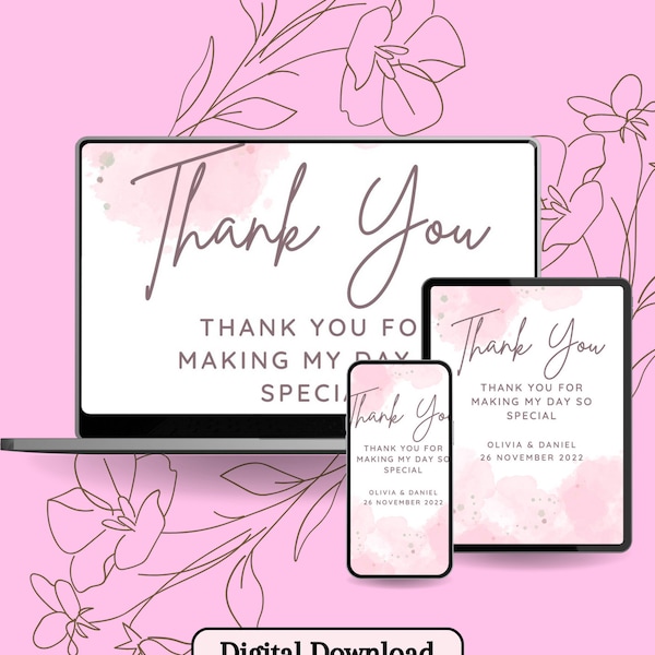 Digital Thank You Card Template Birthday Thank You Electronic Thank You Etsy
