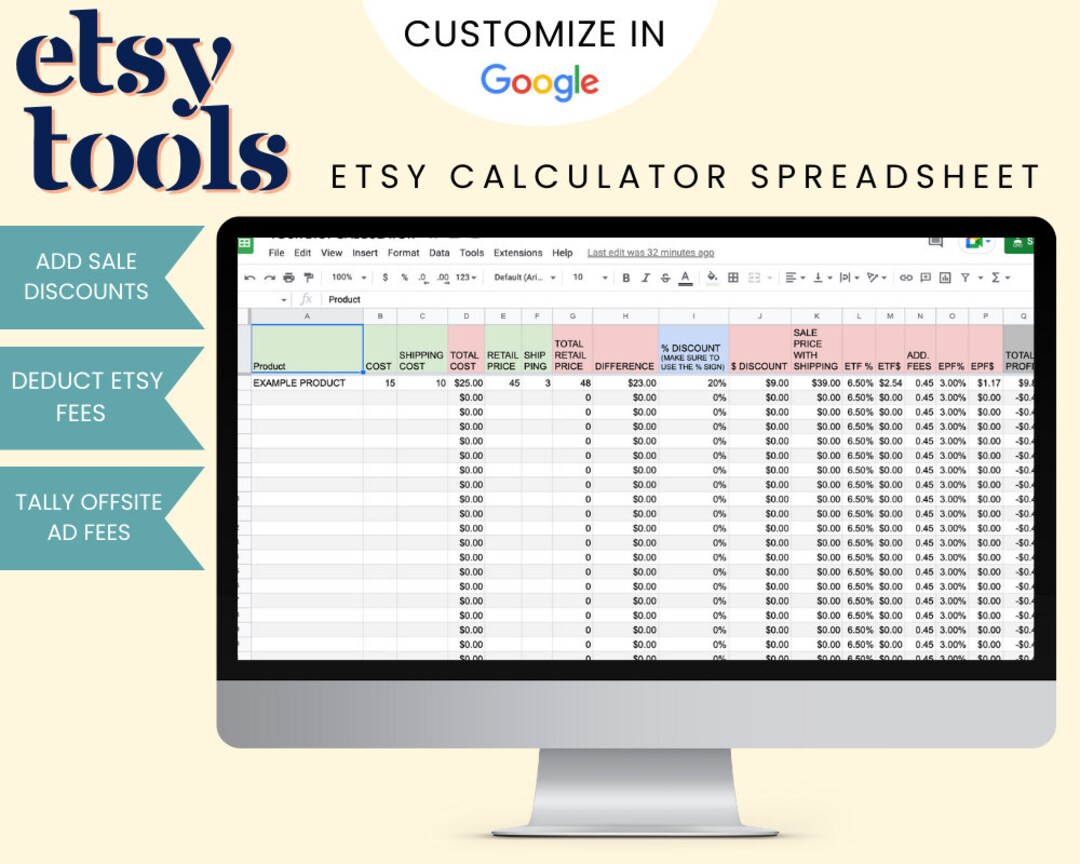 Print on Demand Etsy Calculator Spreadsheet, Editable Google Sheet