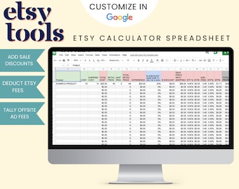 Print on Demand Etsy Calculator Spreadsheet, Editable Google Sheet, Determine Etsy Fees, Enter Sale Discount, Profit Calculator for P.O.D.