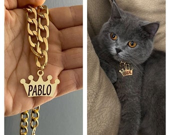 Personalized Cuban Link Cat Necklace, Cat Leash , Chain leash, Lightweight Cat Jewelry, Chain Cat Collar, Cuban Link, Cat Collar