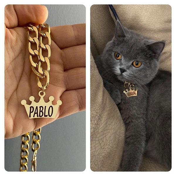 Personalized Cuban Link Cat Necklace, Cat Leash , Chain leash, Lightweight Cat Jewelry, Chain Cat Collar, Cuban Link, Cat Collar