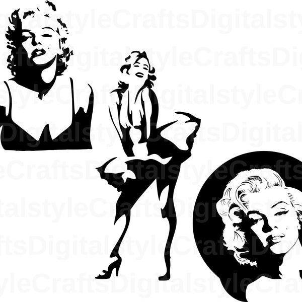 Marilyn Monroe Svg Bundle - Blonde Bombshell, Norma Jeane Silhouette Svg Png Dxf Eps Pdf - Fichier SVG pour Cricut - Clipart - Téléchargement numérique