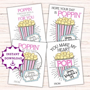 Popcorn Valentine Printable, Popcorn Valentine Tag, Popcorn Tag, Poppin Valentine, Valentine Class Gift, Tween Valentine Cards, Vday Tags