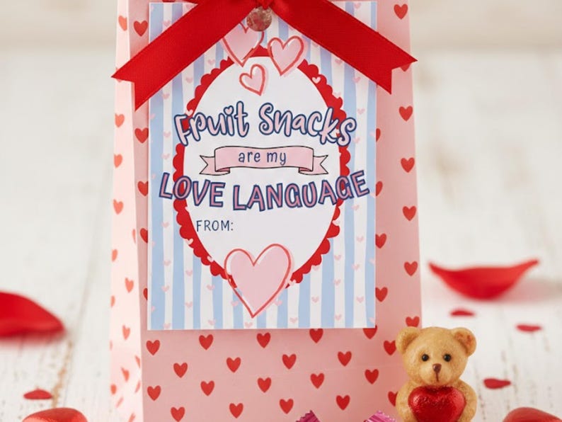 Fruit Snacks Printable Valentine, Classroom Valentine Card, Kids Snack ...