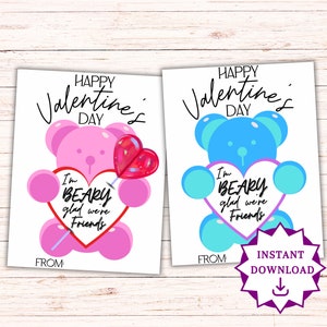 Gummy Bear Valentine, Lollipop Valentine, Classmate Valentine&#39;s, Toddler Valentine Cards, Valentine Class Gift, Sucker Valentine Cards