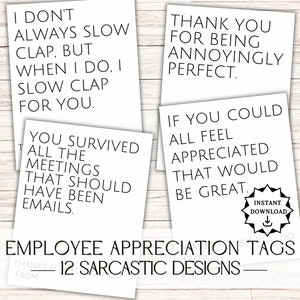 Día divertido de agradecimiento a los empleados, tarjetas de agradecimiento a los empleados imprimibles, agradecimiento de los compañeros de trabajo, regalo de los empleados, etiquetas de regalo de agradecimiento a los empleados