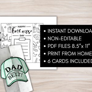 K&ouml;nnte beinhalten: Ein druckbares Vatertagskarten-Set mit einem Baseballkappen-Design mit dem Text "Papa, du bist der Beste!" Das Set enth&auml;lt sechs Karten, ist nicht editierbar und steht als Sofort-Download im PDF-Format, 21,59 cm x 27,94 cm, zur Verf&uuml;gung.