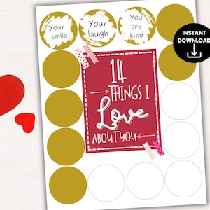 14 choses que j'aime chez vous, Saint-Valentin à gratter, compte à rebours de la Saint-Valentin, calendrier de l'avent Saint-Valentin, compte à rebours à gratter