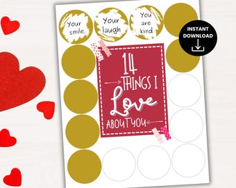14 Things I Love About You, Valentine’s Day Scratch Off, Valentine’s Day Countdown, Valentine Advent Calendar, Scratch Off Countdown