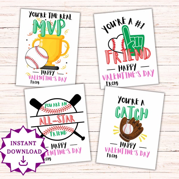 Baseball Valentines, Baseball Valentine Cards, Baseball Valentine Tags, Valentine Gift Tags, Classmate Valentines, Tween Valentines