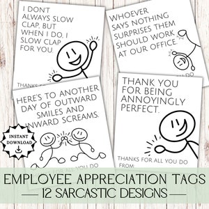Journée de remerciement amusante pour les employés, Cartes de remerciements amusantes pour les employés, Merci à un collègue, Étiquettes-cadeaux imprimables, Cadeau d'employé, Merci au personnel
