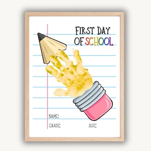 Back To School Handprint Craft, Handprint Art, Pencil Handprint, Handprint Keepsake, First Day of School Handprint, Child Handprint Craft