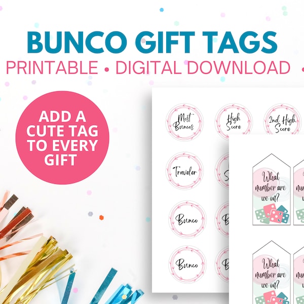 Bunco Gift Tags, Bunco Party, Bunco Game Night, BUNCO, Printable Gift Tags, Bunco Download, Printable Bunco Gift Tags