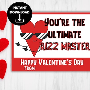 Tarjetas de San Valentín para preadolescentes, tarjetas de San Valentín divertidas para niños, tarjetas de San Valentín divertidas para adolescentes, tarjetas de San Valentín para adolescentes, eres el maestro del Rizz definitivo