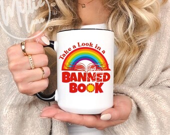 Take a Look - Banned Book Rainbow Mug, Reader Gift, Book Nerd Bookish Present, Librarian Gift