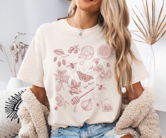 Comfort Colors Cottagecore T-Shirt: Botanical Tea Time Tee
