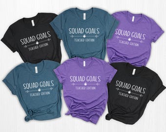 Koszulka z napisem „Teacher Squad Goals”, koszulka z prezentem dla nauczyciela, koszulka z nadrukiem „Teacher Squad”, powrót do szkoły, pierwszy dzień szkoły, prezenty z pracy