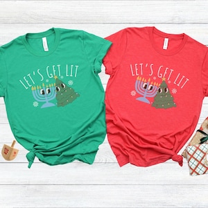 Camisetas divertidas de Chrismukkah, camisetas de pareja para Hanukkah y Navidad, árbol de Navidad con menorá retro, camisetas familiares de temporada, regalos para festividades judías