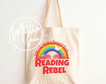 Banned Books 'Reading Rebel' Library Tote, Bookish Librarian or Reader Gift, Bookworm Tote Bag
