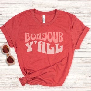 Cute French Teacher Shirt, Retro BONJOUR French Ed Teacher Gift, Francophile Friend Gift, Bilingual Teacher Back to School French Tshirt