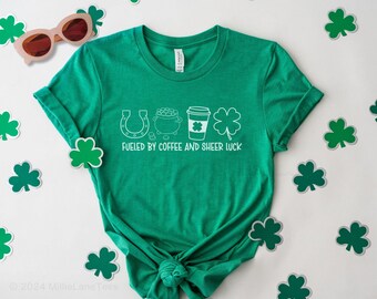 Camiseta Lucky Irish Coffee, camiseta del Día de San Patricio con trébol, camiseta de San Patricio, camiseta de la suerte para mujer, regalos irlandeses, camiseta del Día de San Patricio para profesores