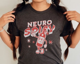 Neuro Spicy ADHD & Autism Tshirt, Retro Cartoon Neurodivergent Shirt, Funny Adult ADHD Gift, Vintage Style Crewneck, Retro Hot Sauce Tee