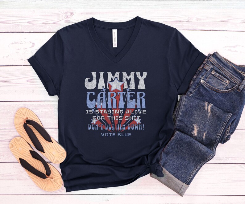 2024 Election Vneck, Don't Let Jimmy Carter Down Shirt, Blue Voter