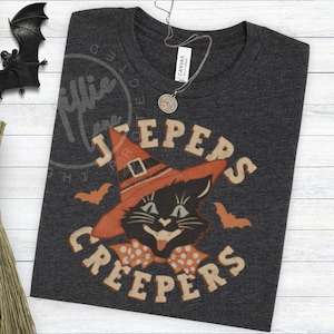 Vintage Halloween Black Cat TShirt, Spooky Season Halloween Shirt, 1940s-inspired Witch Cat Tee Shirt, Cat Lover Halloween Gift