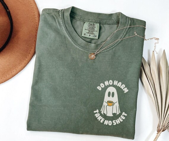 Comfort Colors® Ghost Shirt, Cute Fall Tshirt, Funny Halloween Tee, Ghost Coffee Shirt, Take No Sheet Do No Harm, Spooky Season Gift