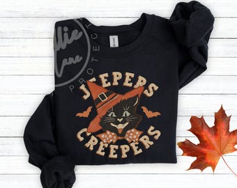 Vintage Halloween Black Cat Sweatshirt, Spooky Season Halloween Shirt, 1940s-inspired Witch Cat Sweater, Cat Lover Halloween Crewneck