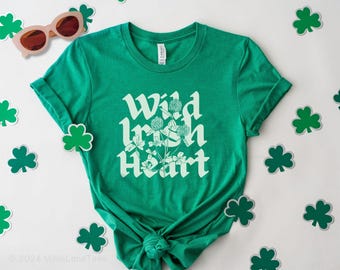 Wild Irish Heart Clover Shirt, St. Patrick's Day Floral Botanical T-shirt, Irish Heritage Tee, Ireland Lover Gift