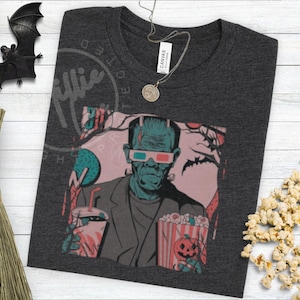 Vintage Frankenstein Halloween Shirt, Retro Horror Movie Tee Dark Grey Heather