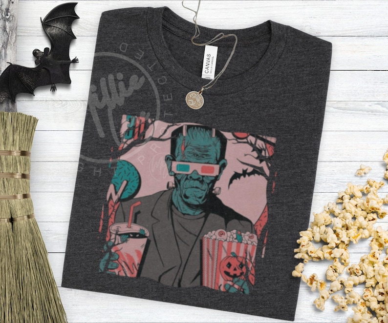Vintage Frankenstein Halloween Shirt, Retro Horror Movie Tee Dark Grey Heather