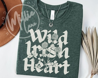 Wild Irish Heart Clover Shirt, St. Patrick's Day Floral Botanical T-shirt, Irish Heritage Tee, Ireland Lover Gift
