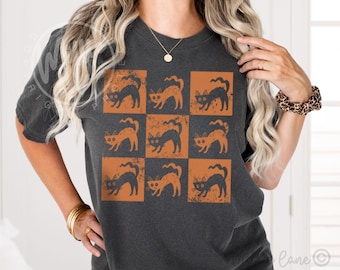 Comfort Colors® Black Cat Halloween Shirt, Spooky Season Cat Lovers Gift, Fall Seasonal Tee