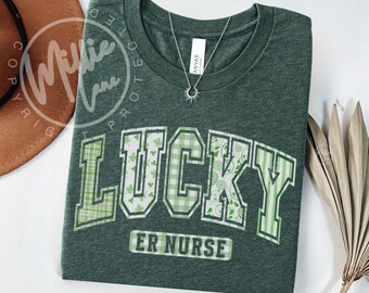 Camiseta de enfermera de urgencias de la suerte, camiseta de enfermera del Día de San Patricio, regalo divertido de enfermera irlandesa