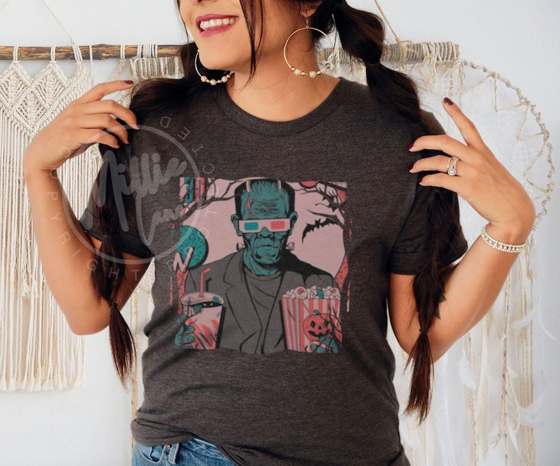 Vintage Frankenstein Halloween Shirt, Retro Horror Movie Tee image 2