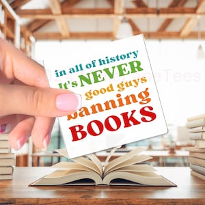 Rainbow Banned Books Laptop Sticker, Freedom to Read, Book Lover Sticker, Protest Stickers, Read Banned Books Square Sticker for Notebooks