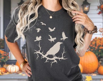 Comfort Colors® Crow Shirt, Fall Black Bird Tee, Witchy Raven TShirt, Gothic Crow Lover Gift, Vintage Dark Academia Halloween Tee
