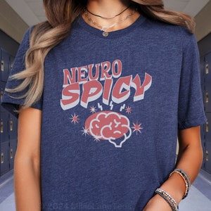 Retro Neuro Spicy ADHD Autism Shirt, Neurodivergent Youth & Adult ADHD Gift, Cartoon Brain  Crewneck, Neurospicy Teacher Tee