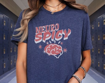 Retro Neuro Spicy ADHD Autism Shirt, Neurodivergent Youth & Adult ADHD Gift, Cartoon Brain  Crewneck, Neurospicy Teacher Tee