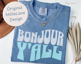 Funny Retro Bonjour Y'all French Teacher Shirt, Comfort Colors Unisex Tee