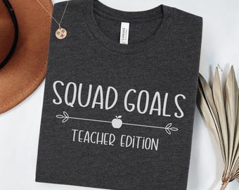 Koszulka z napisem „Teacher Squad Goals”, koszulka z prezentem dla nauczyciela, koszulka z nadrukiem „Teacher Squad”, powrót do szkoły, pierwszy dzień szkoły, prezenty z pracy