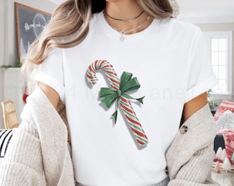T-shirt natalizia vintage, maglietta nostalgica di Natale, maglietta festiva con bastoncino di zucchero, girocollo natalizio retrò, regalo di Natale per gli amanti del vintage