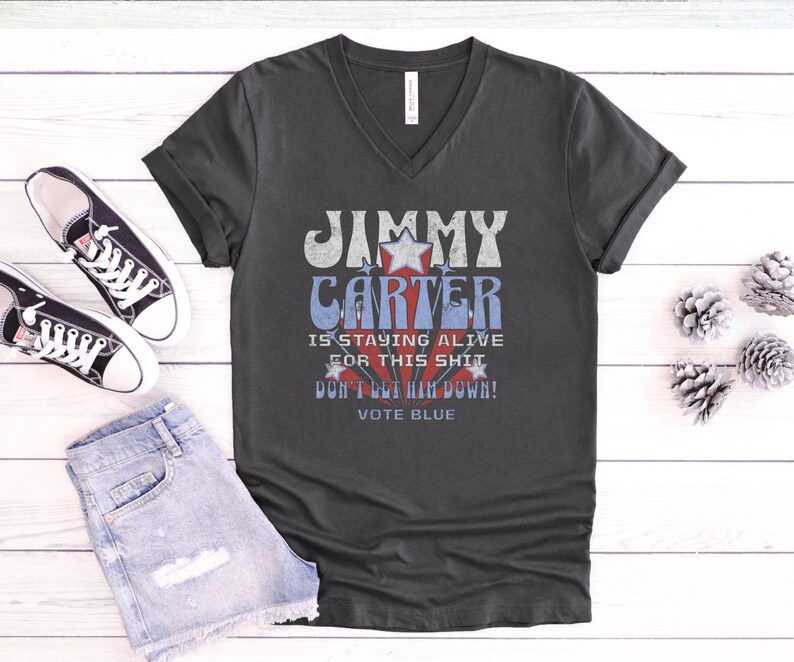2024 Election Vneck, Don't Let Jimmy Carter Down Shirt, Blue Voter