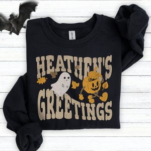 Sudadera divertida de Halloween, camiseta linda de fantasma y calabaza, suéter de hojas de otoño de temporada, camiseta retro de temporada espeluznante, regalo para amantes de Halloween
