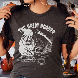 Horror Book Lover Shirt, Grim Reaper Halloween Tee, Gift for Horror Readers, Bookish Gift for Readers, Boyfriend or Best Friend Gift Idea
